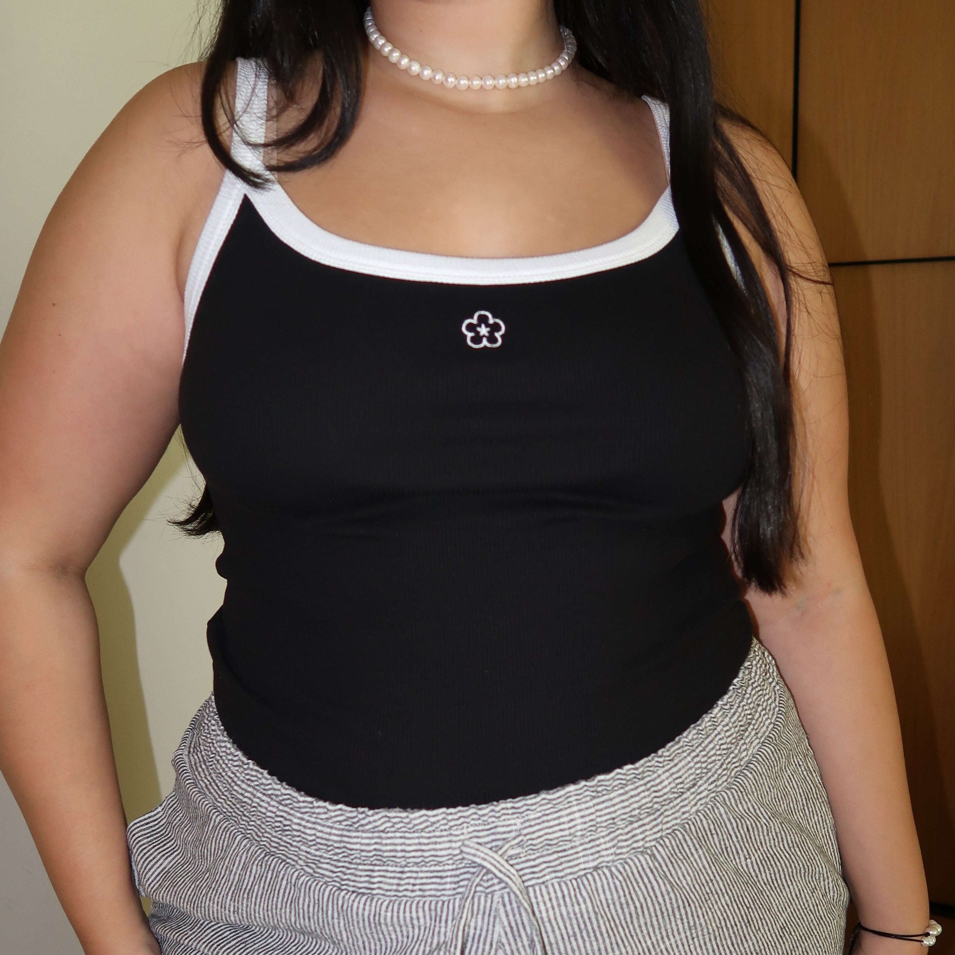 Snatched Waist Tank Top - Black and White