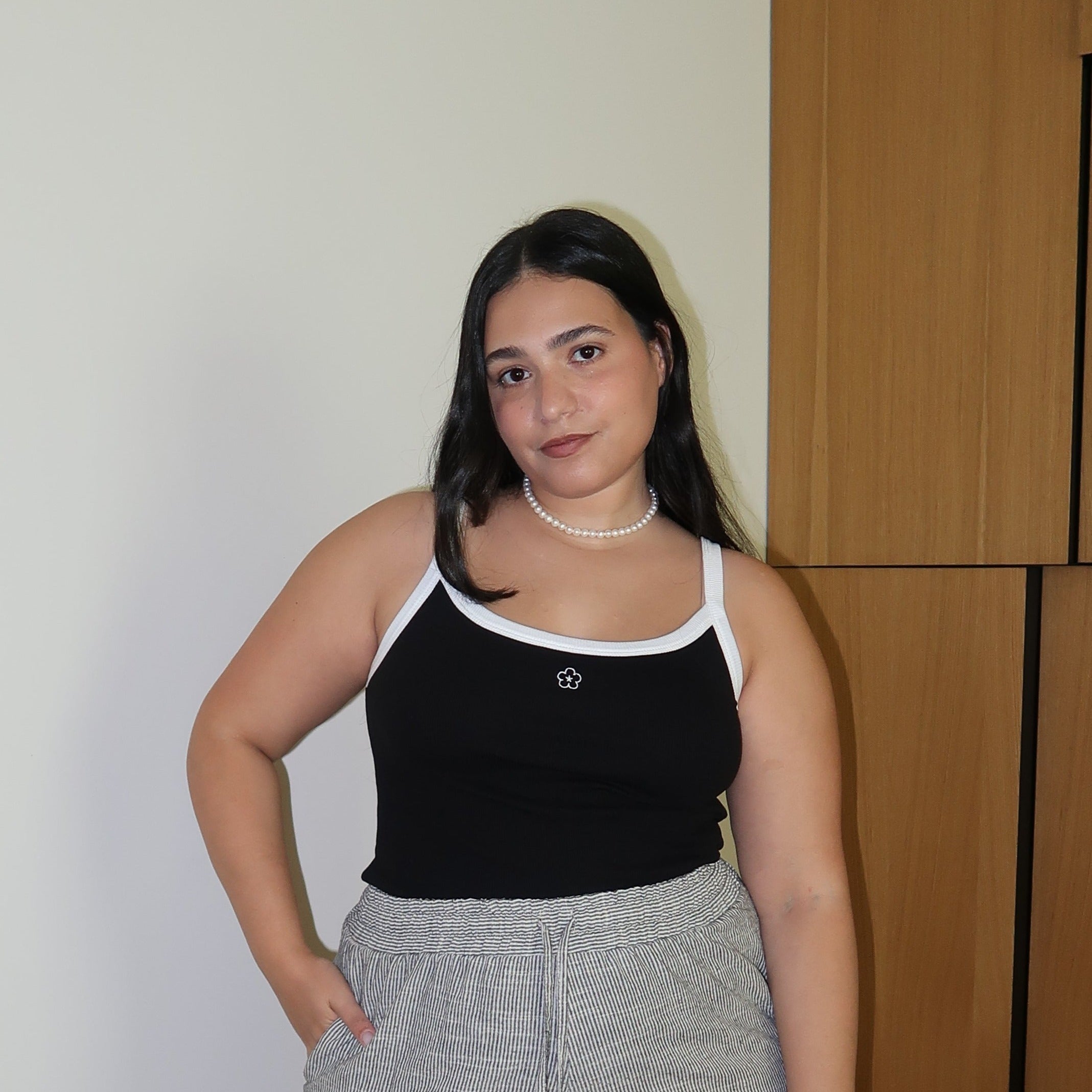 Snatched Waist Tank Top - Black and White