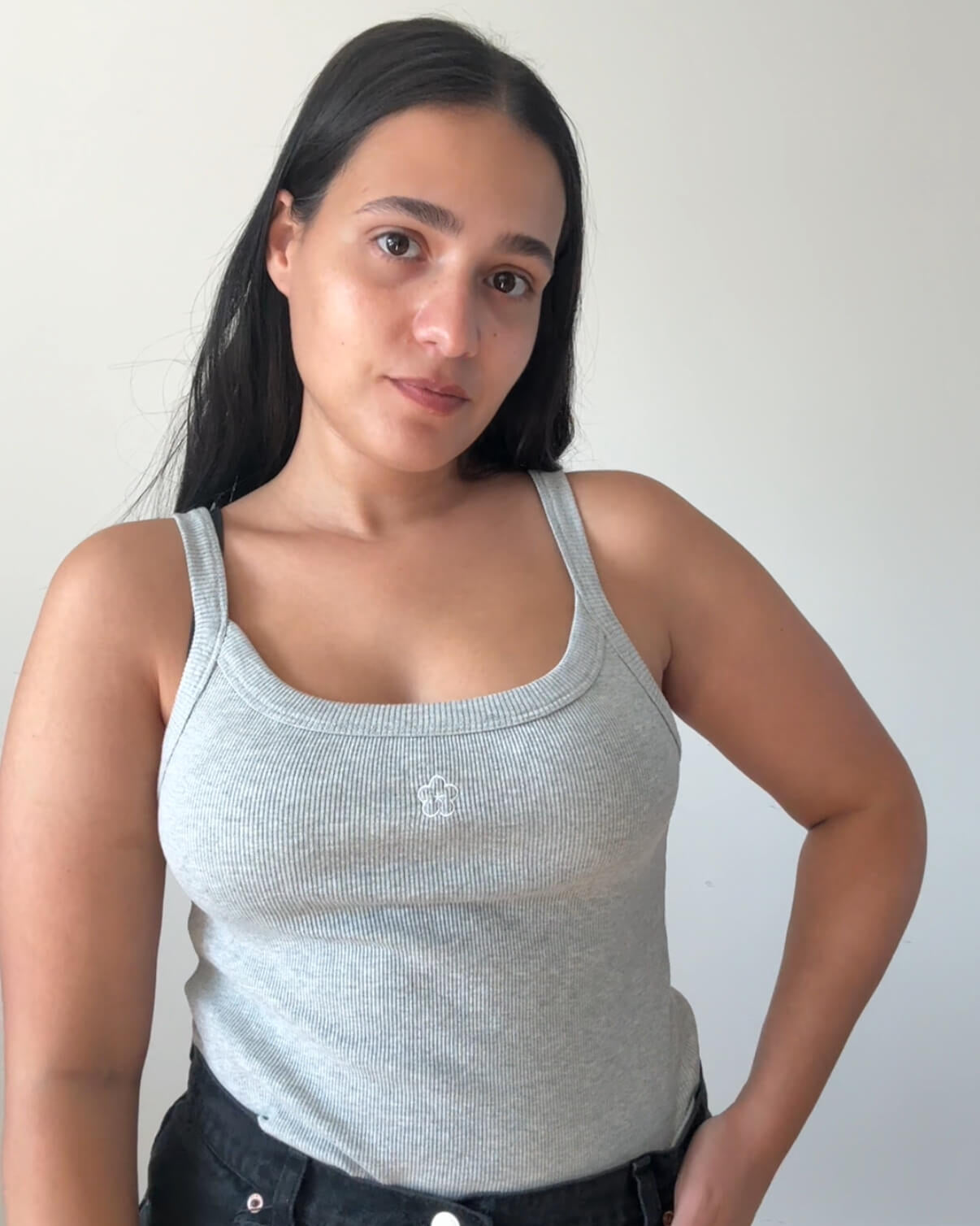 Grey Tank Top With Logo Embroidery